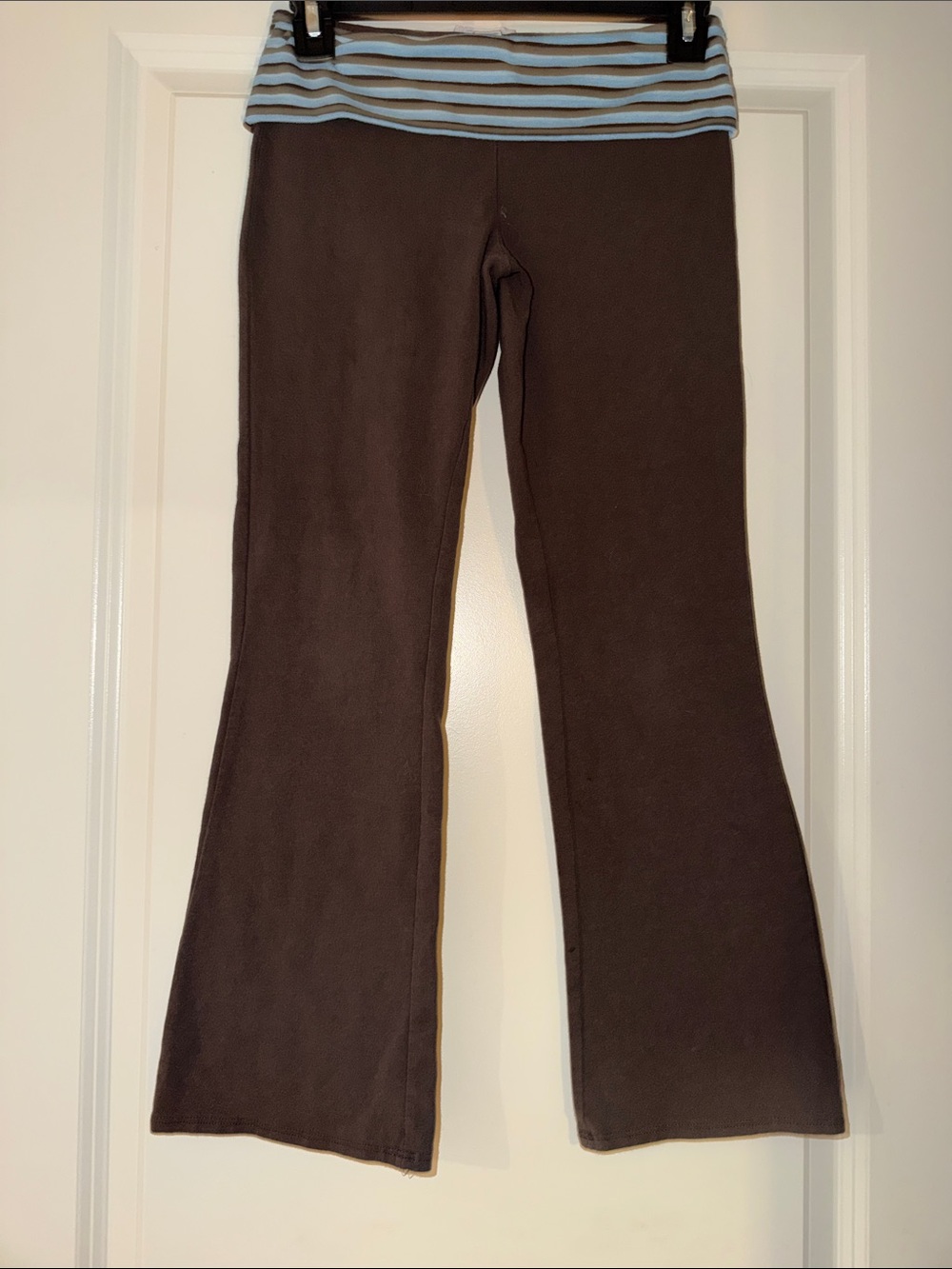 Full Tilt Brown Flare Leggings with Blue & White Striped Waistband